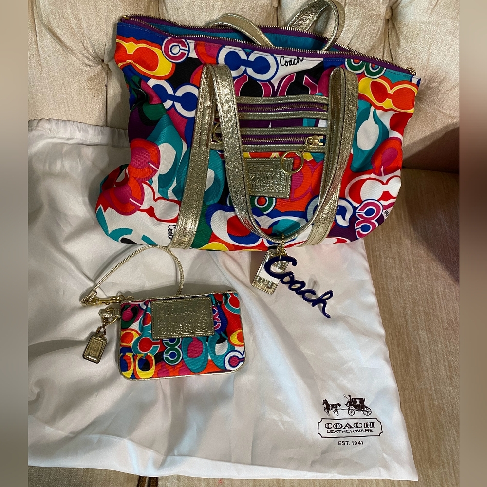 Colorful Coach bag and wristlet - Picture 2 of 5